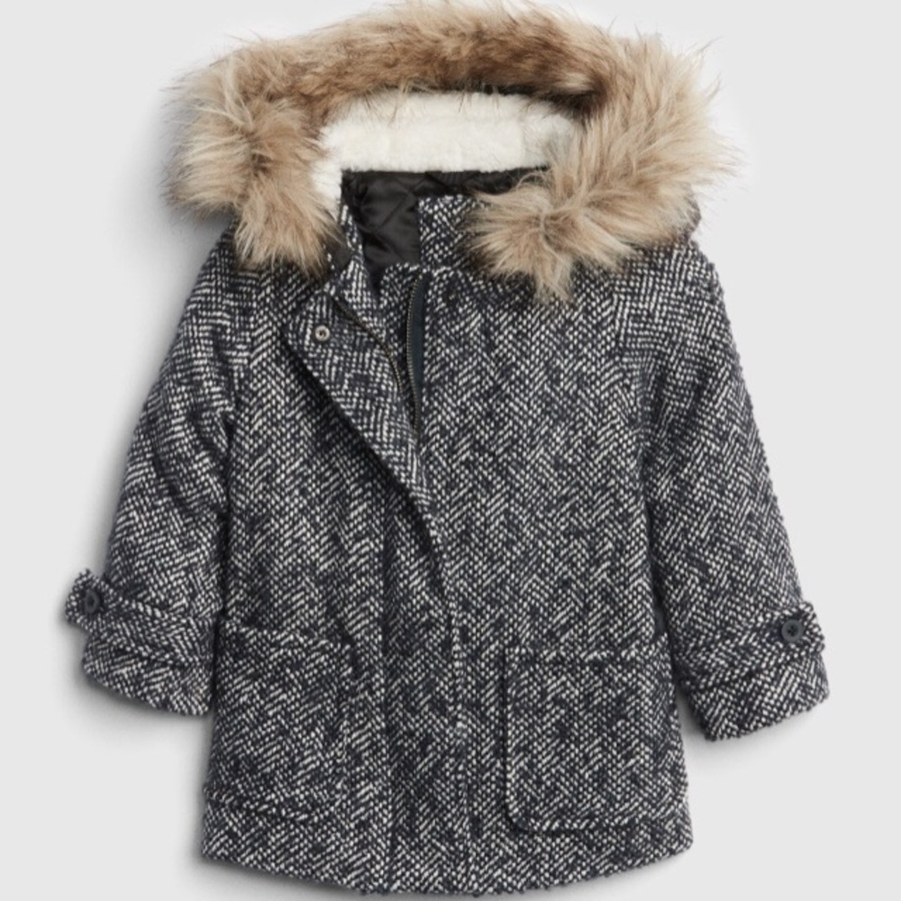 Baby Gap 5T Herringbone Fur-Trim Coat Jacket girls